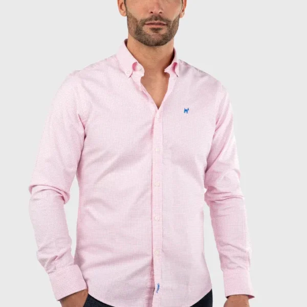 Camisa Micro Vichy Rosa Slim Fit Williot