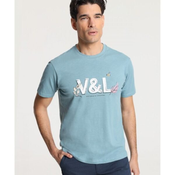 Camiseta m/c VyL hojas turquesa