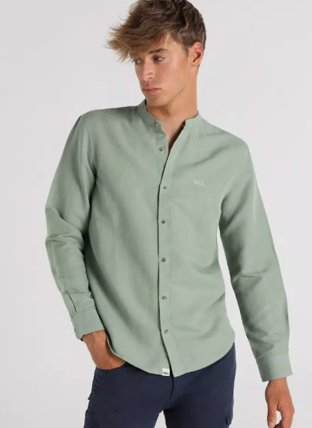 Camisa Lino Cuello Mao Verde VyL