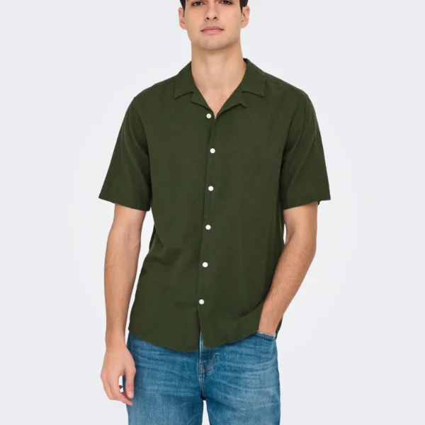 Camisa M/C Caiden Lino kakhi/Gris Only and Sons