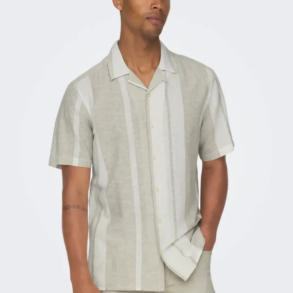Camisa Caiden m/c Beige Rayas Only and Sons